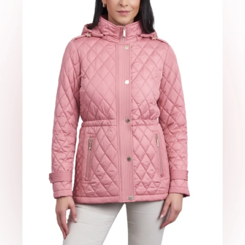MICHAEL Michael Kors Women's Quilted Hooded Anorak Coat in Dusty Rose - Picture 1 of 7